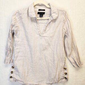 Tahari Women’s Tan Linen Tunic Top | Size S | Lightweight with Side Buttons